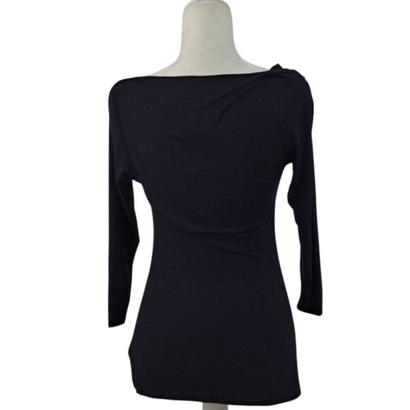 Deletta Anthropologie Women's 3/4 Sleeve Black Boat Neck Ruche Rayon Sz XS - Picture 5 of 8